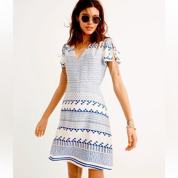 MADEWELL Poppy Dress in Ionian Tile A-Line Style Tie Sleeves SOLD OUT - Picture 1 of 11